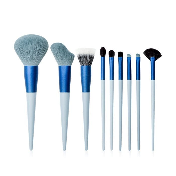 9pcs blue makeup brushes animal hair