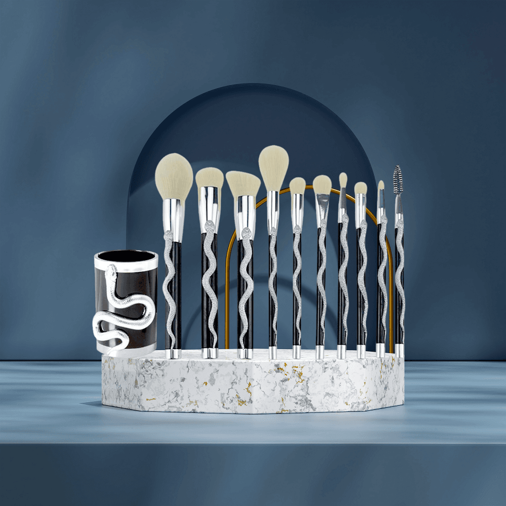 A set of 10 three-dimensional snake shaped makeup brushes