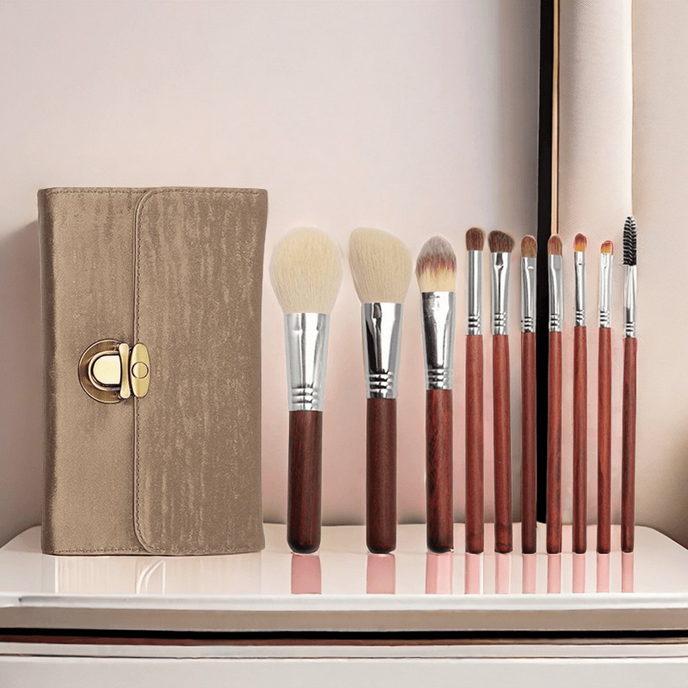 10pcs Chocolate Wool Makeup Brush Set