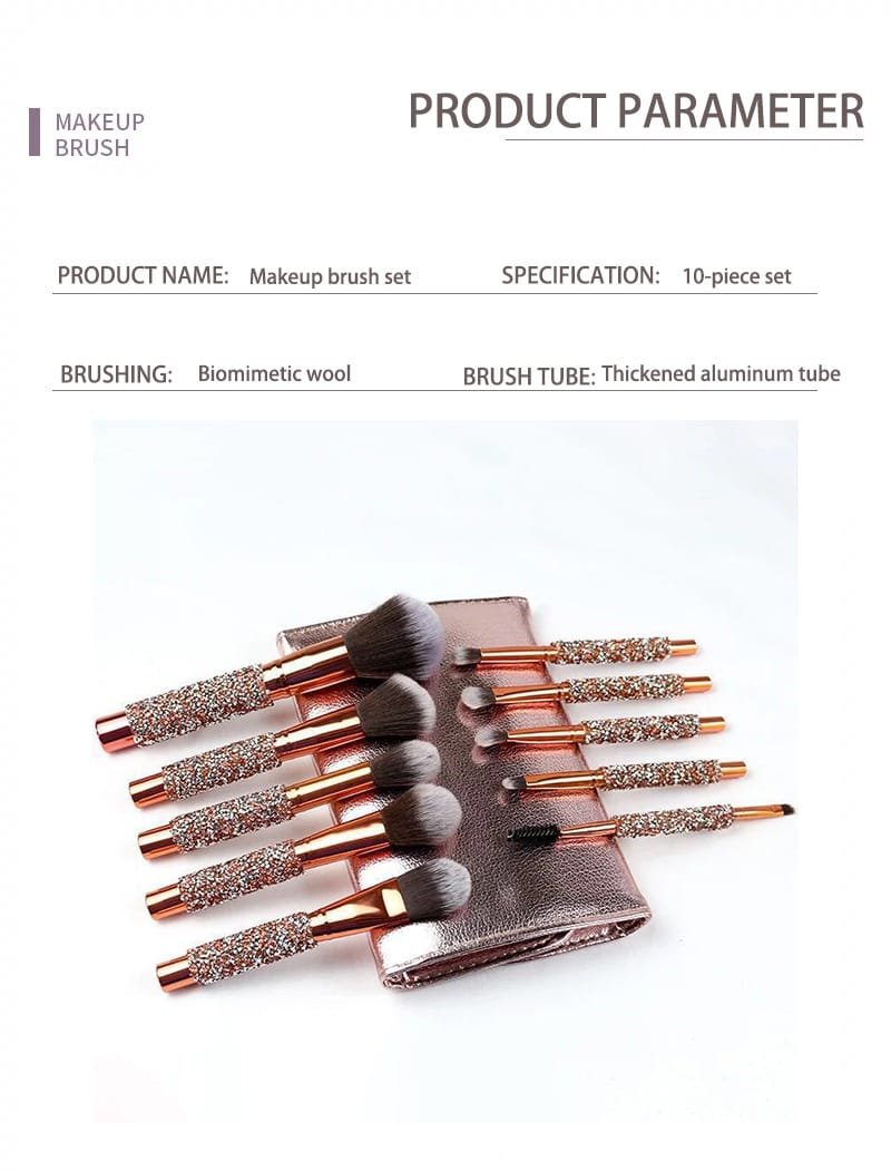 Diamond Handle Beauty Tools 10pcs Cosmetic Brushes