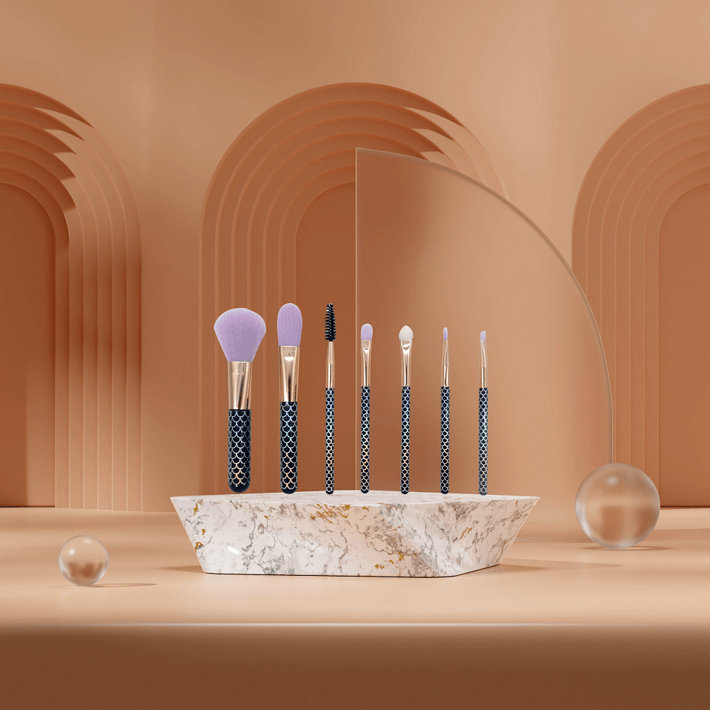 Mermaid Makeup Utensils Fish Scale Pattern Box Makeup Set Brush