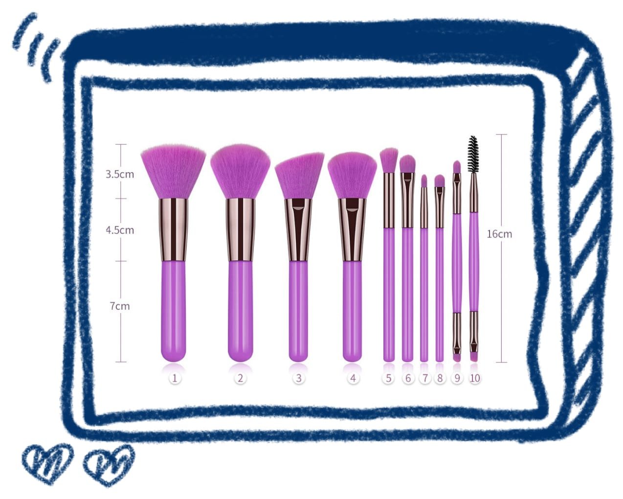 Multi color makeup brush set