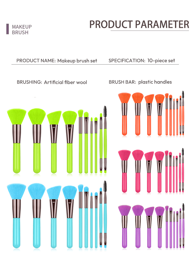 Multi color makeup brush set