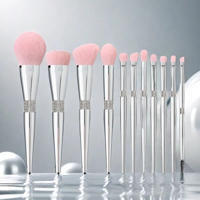 Silver makeup brushes With Drill Soft Bristles